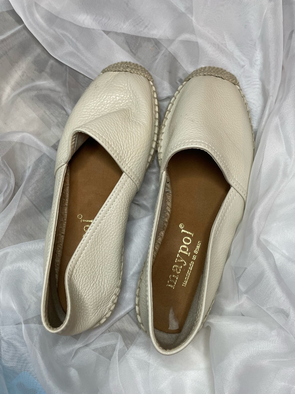 Maypol Cream Leather Espadrille Flats